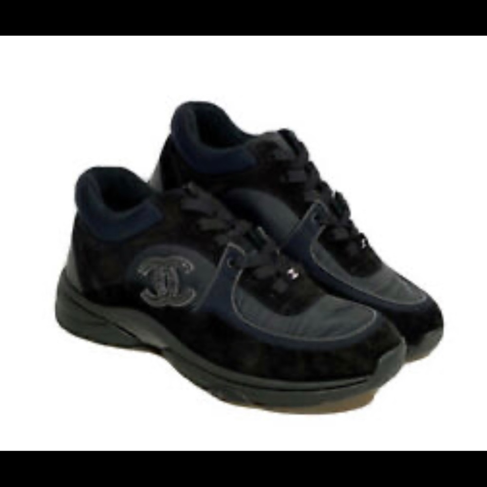 CHANEL CC Logo Calfskin & Mixed Fibers G34360 Sneakers Black Size 39